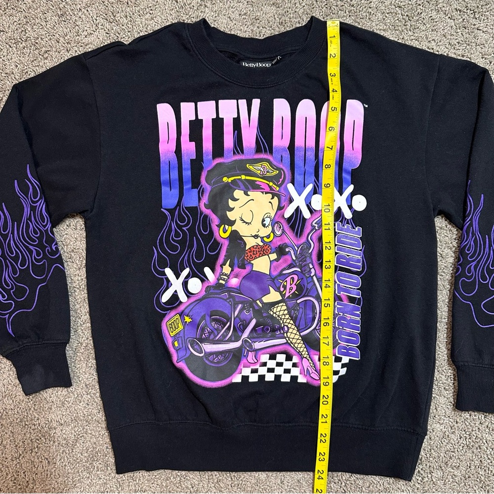 Betty Boop Black “Born to Ride” Sweatshirt, Small - Picture 4 of 7